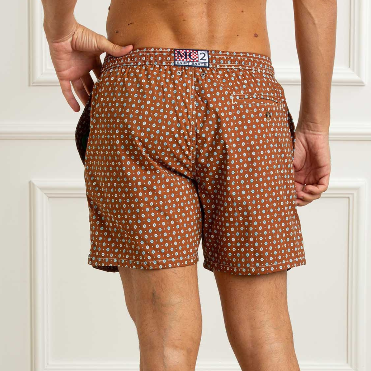 MC2 Saint Barth Costume a Pantaloncino Uomo Lighting Micro Stampa Floreale Marrone