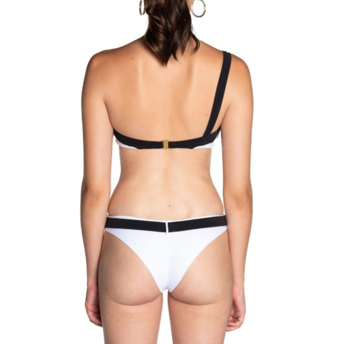 Pin Up Costume Bikini Fascia Monospalla in Lycra Piquet Donna Bianco e Nero