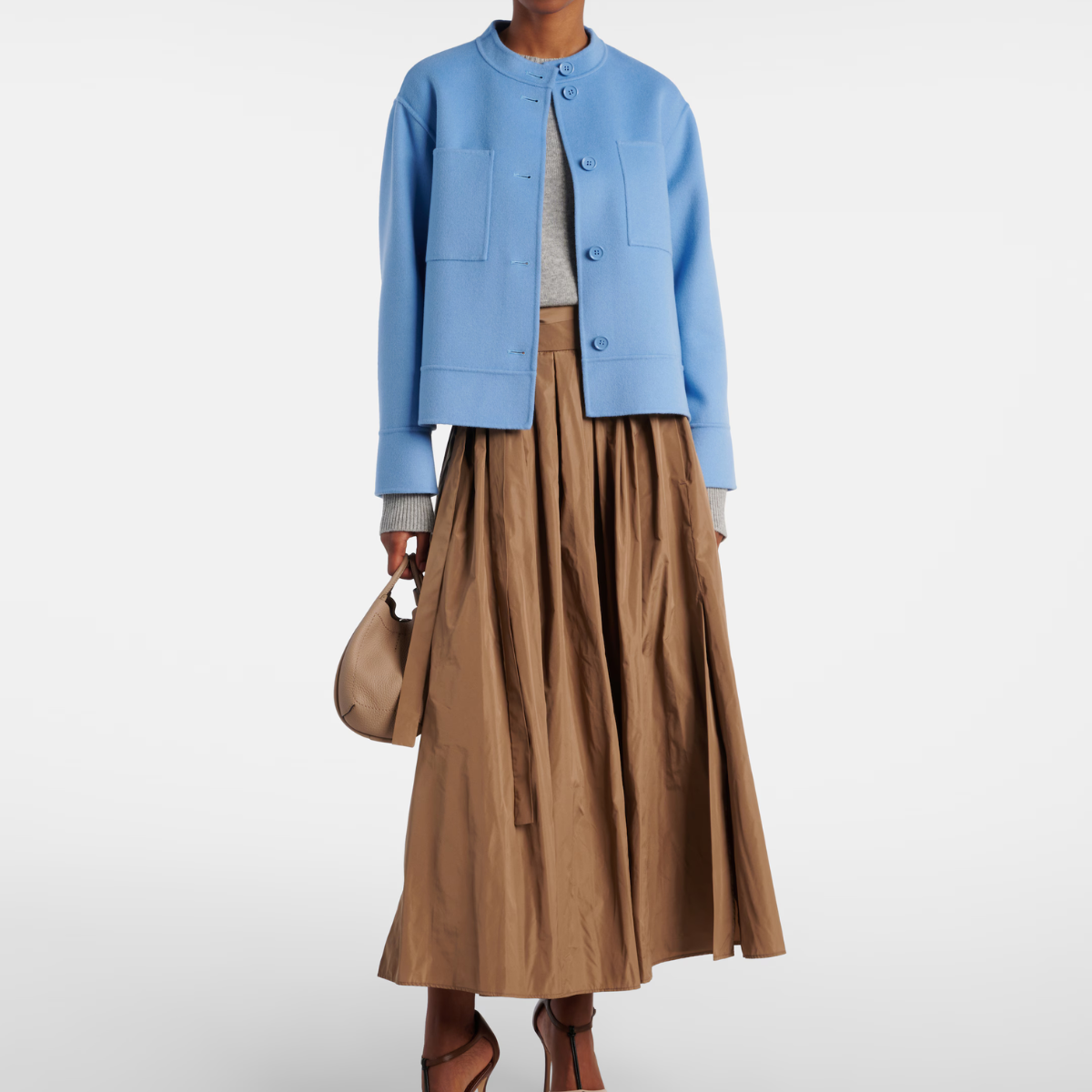Max Mara Giacca Crop in Lana Donna Susanna Celeste