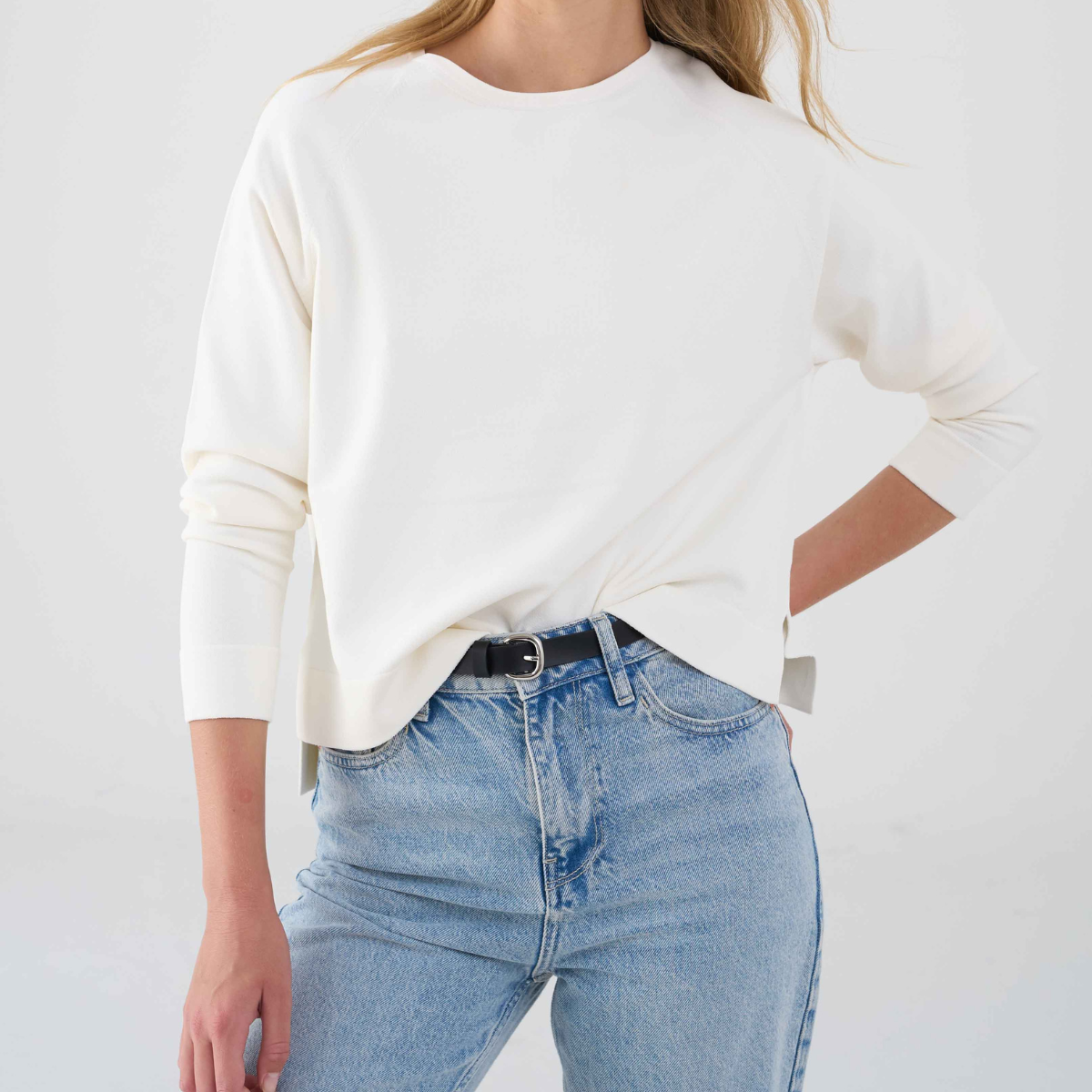 Base Milano Maglia in Viscosa Manica Lunga Donna Crema