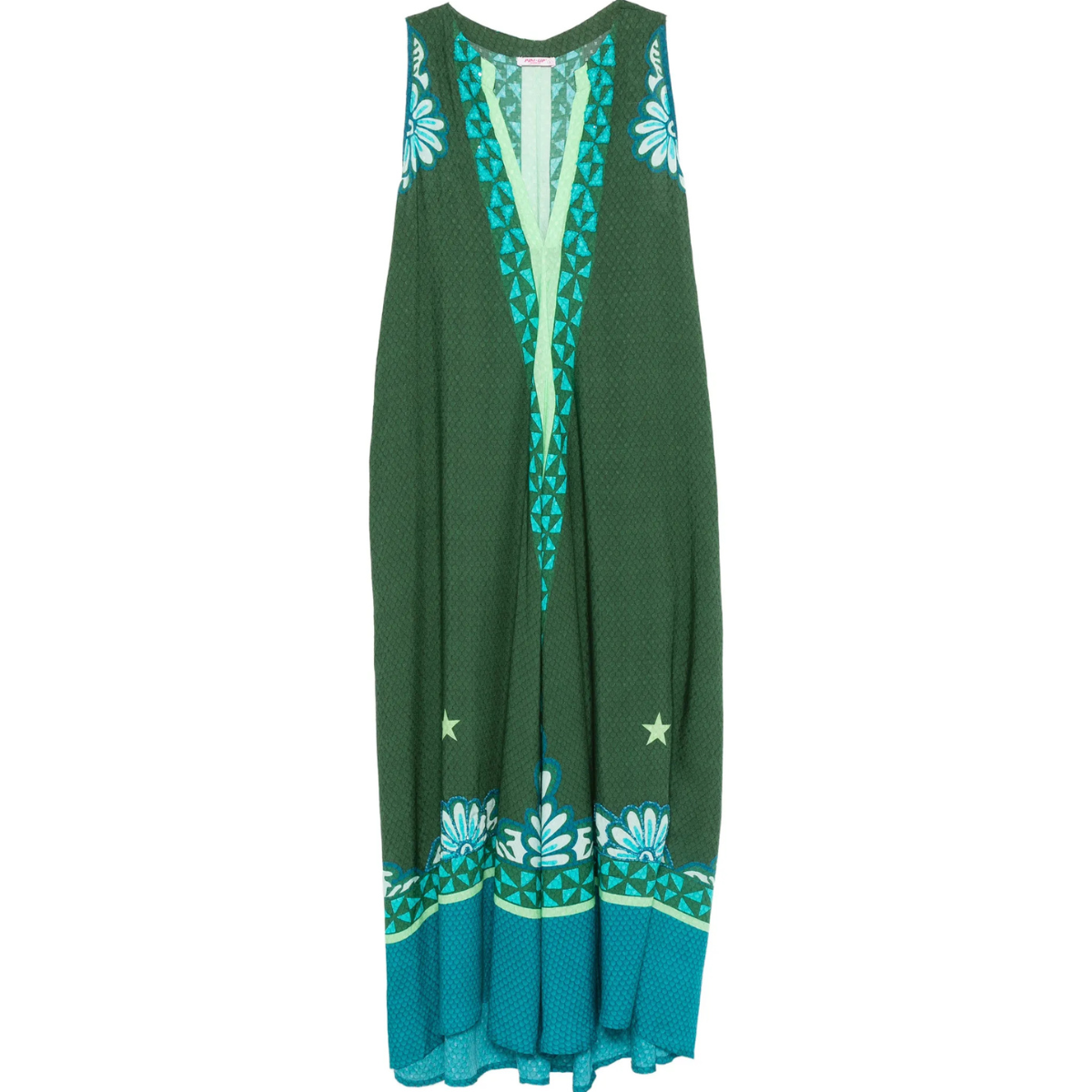 Pin Up Abito Lungo Tribale Sea in Viscosa Donna Verde