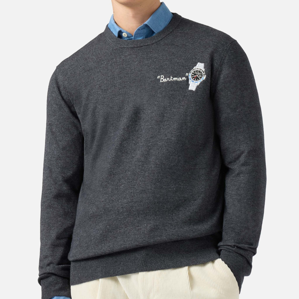 Mc2 Saint Barth Maglione in Lana Heron Light con Ricamo Bartman Uomo Grigio