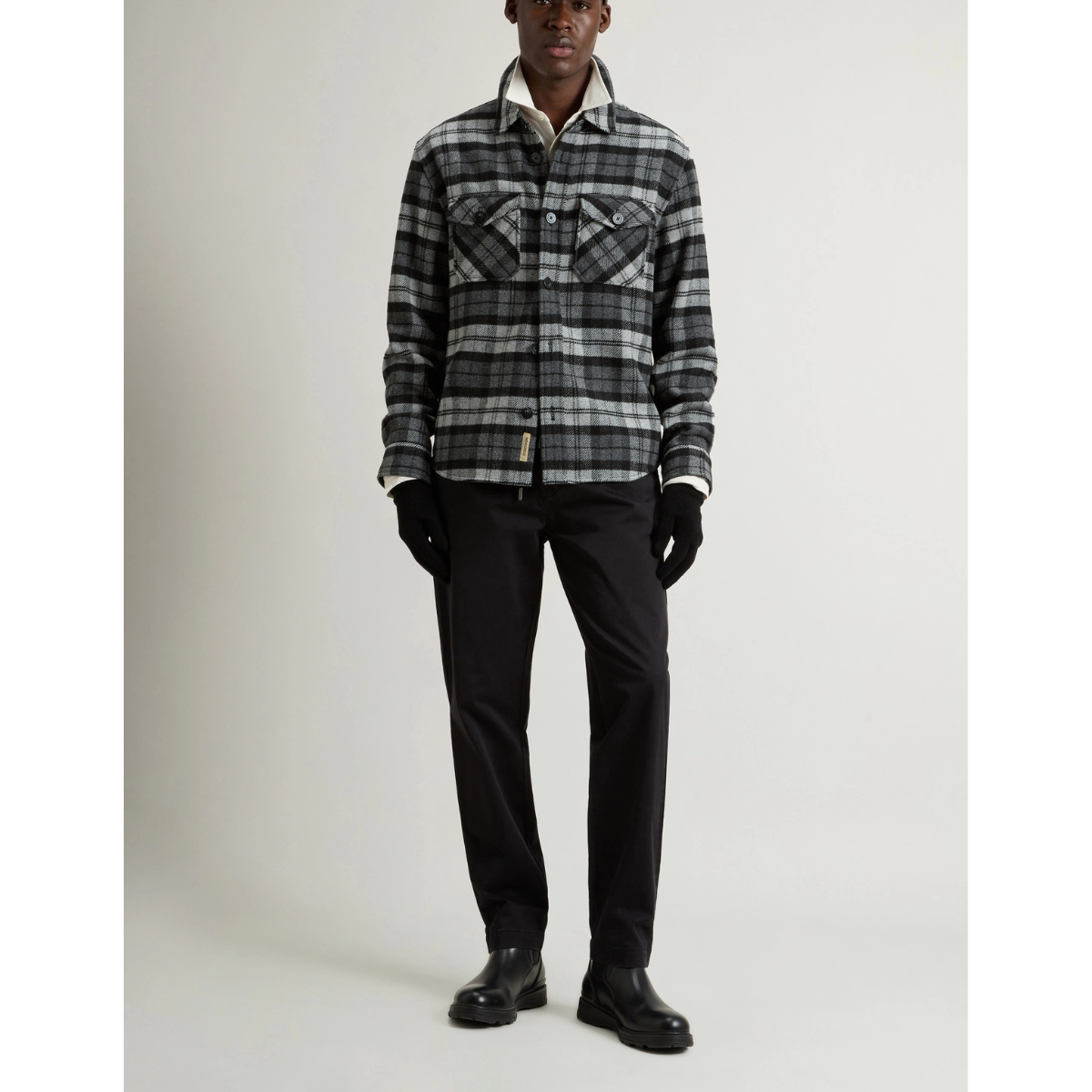 Giacca a Camicia in Misto Lana a Scacchi Ranger Overshirt Uomo Grey Black Watch