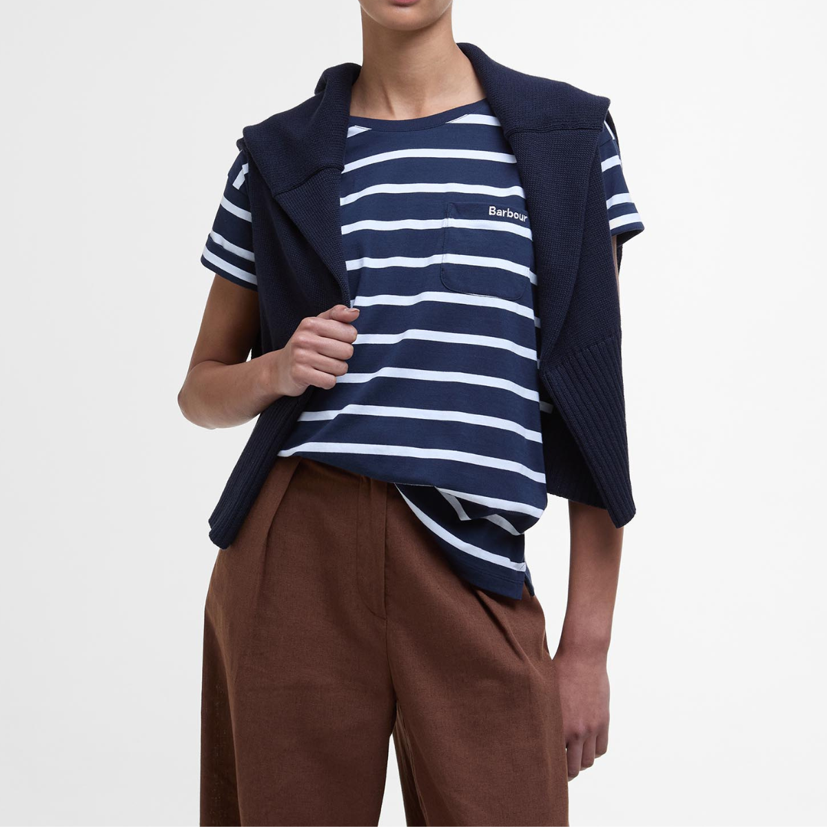 Barbour T-Shirt in Cotone Otterburn a Righe Donna Blu e Bianco