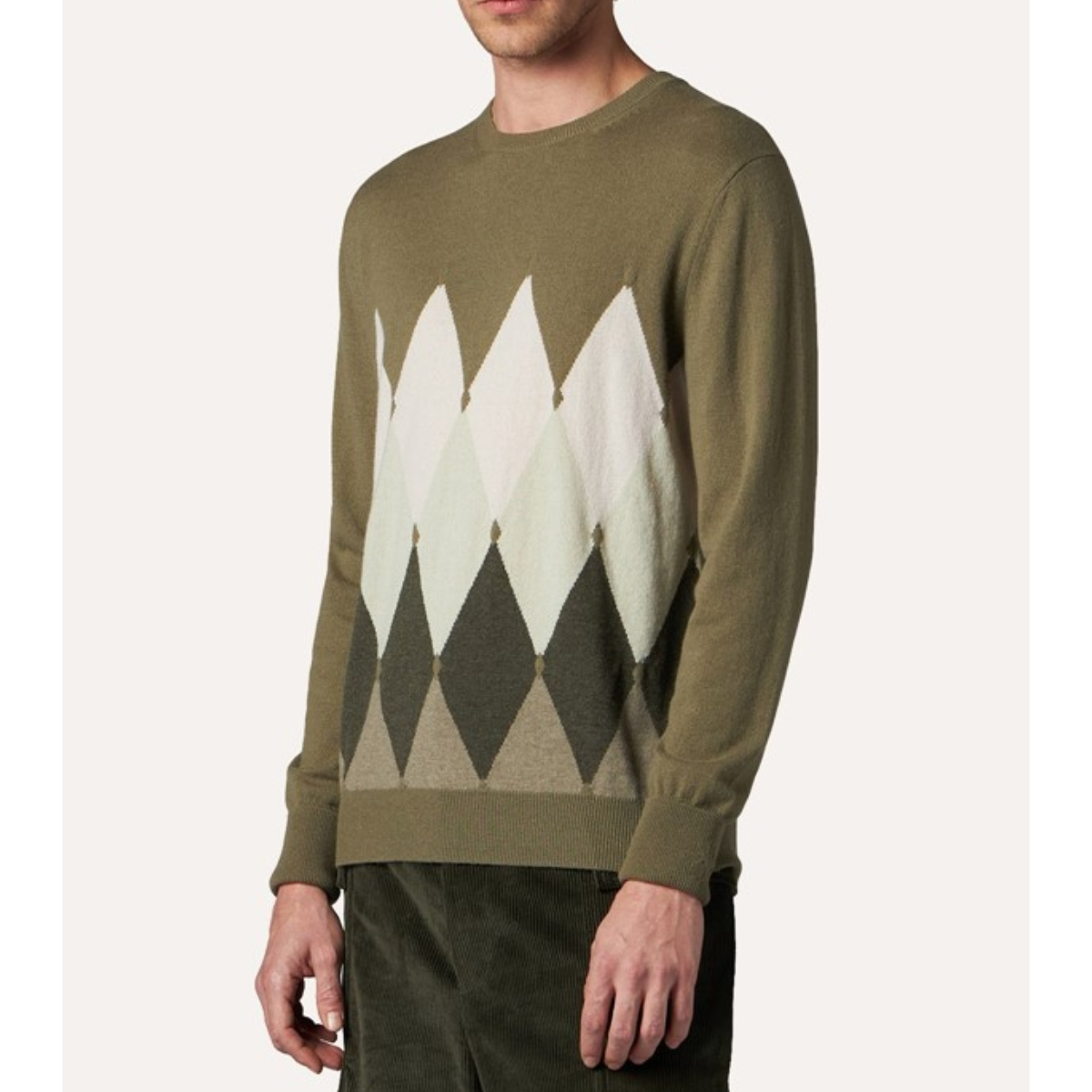 Ballantyne Maglione Girocollo in Cashmere Uomo Rombi Verde