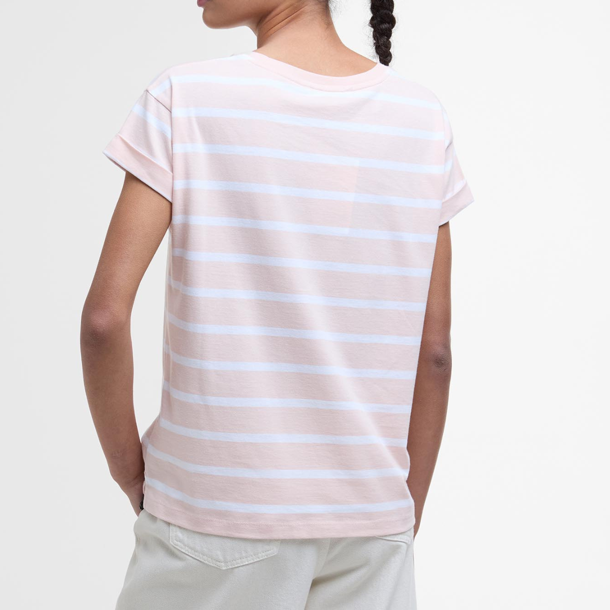 Barbour T-Shirt in Cotone Otterburn a Righe Donna Rosa e Bianco