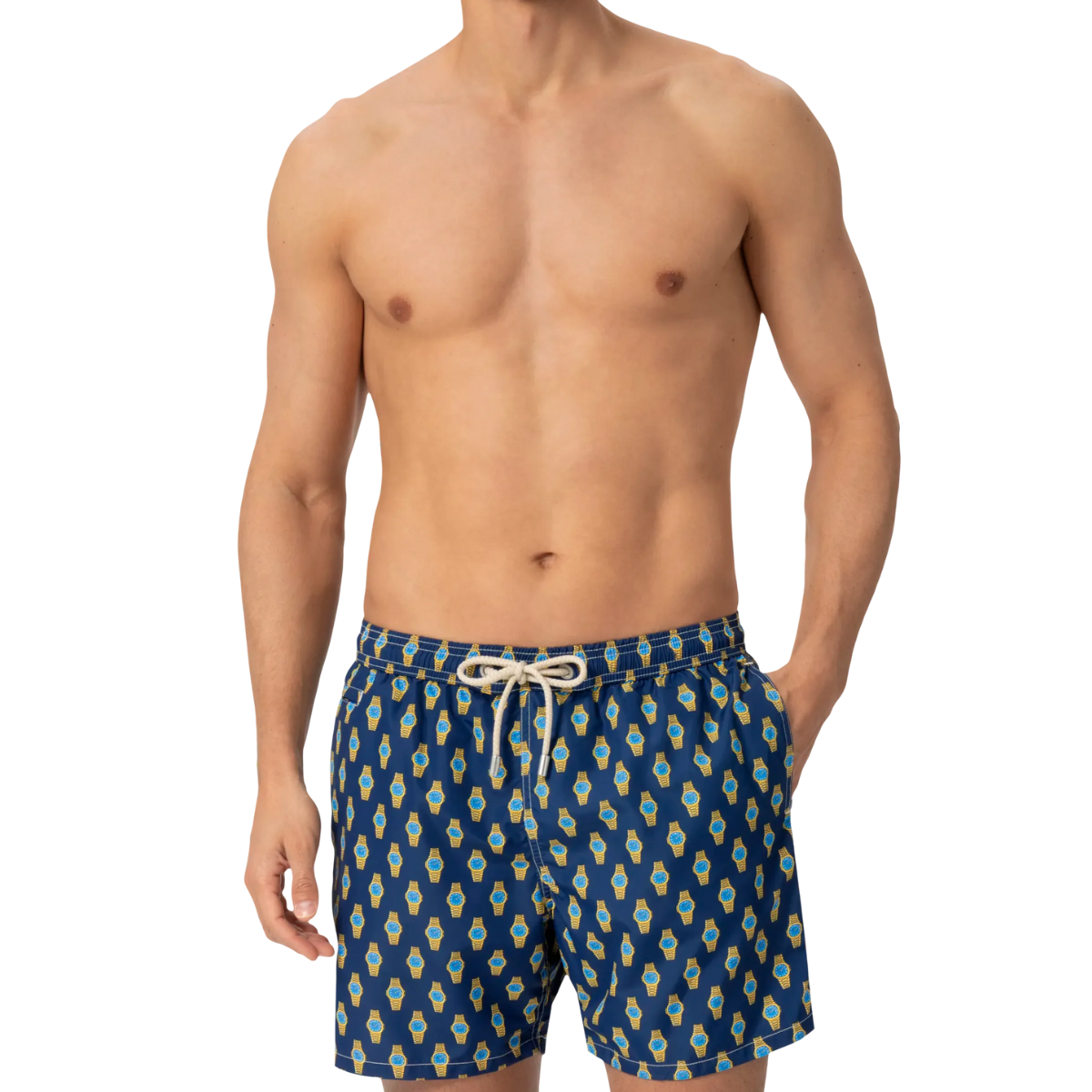 Mc2 Saint Barth Costume Mare in Tessuto Leggero Uomo Lighting con Stampa Orologi