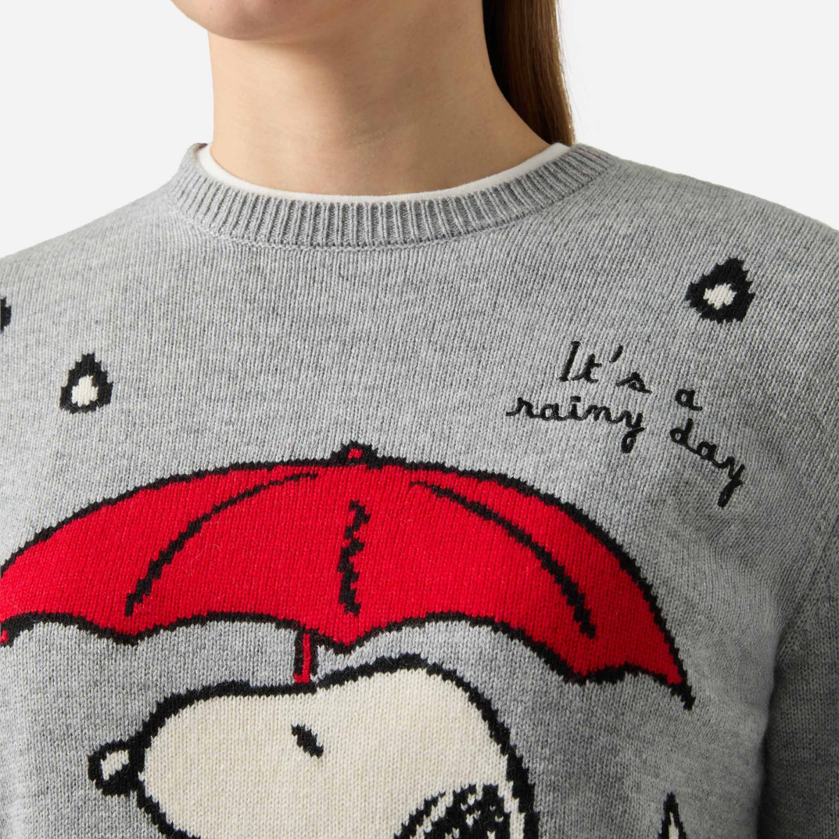 Mc2 Saint Barth Maglione New Queen con Jacquard e Ricamo Snoopy Donna Grigio