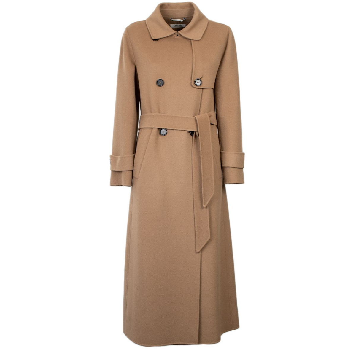 'S Max Mara Cappotto in Lana Double con Cintura Sem Donna Nocciola