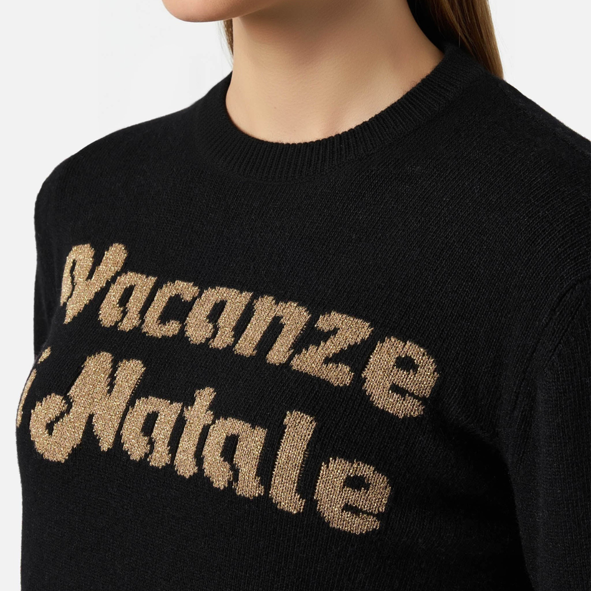 Mc2 Saint Barth Maglione New Queen in Misto Cashmere Vacanze di Natale Donna Nero