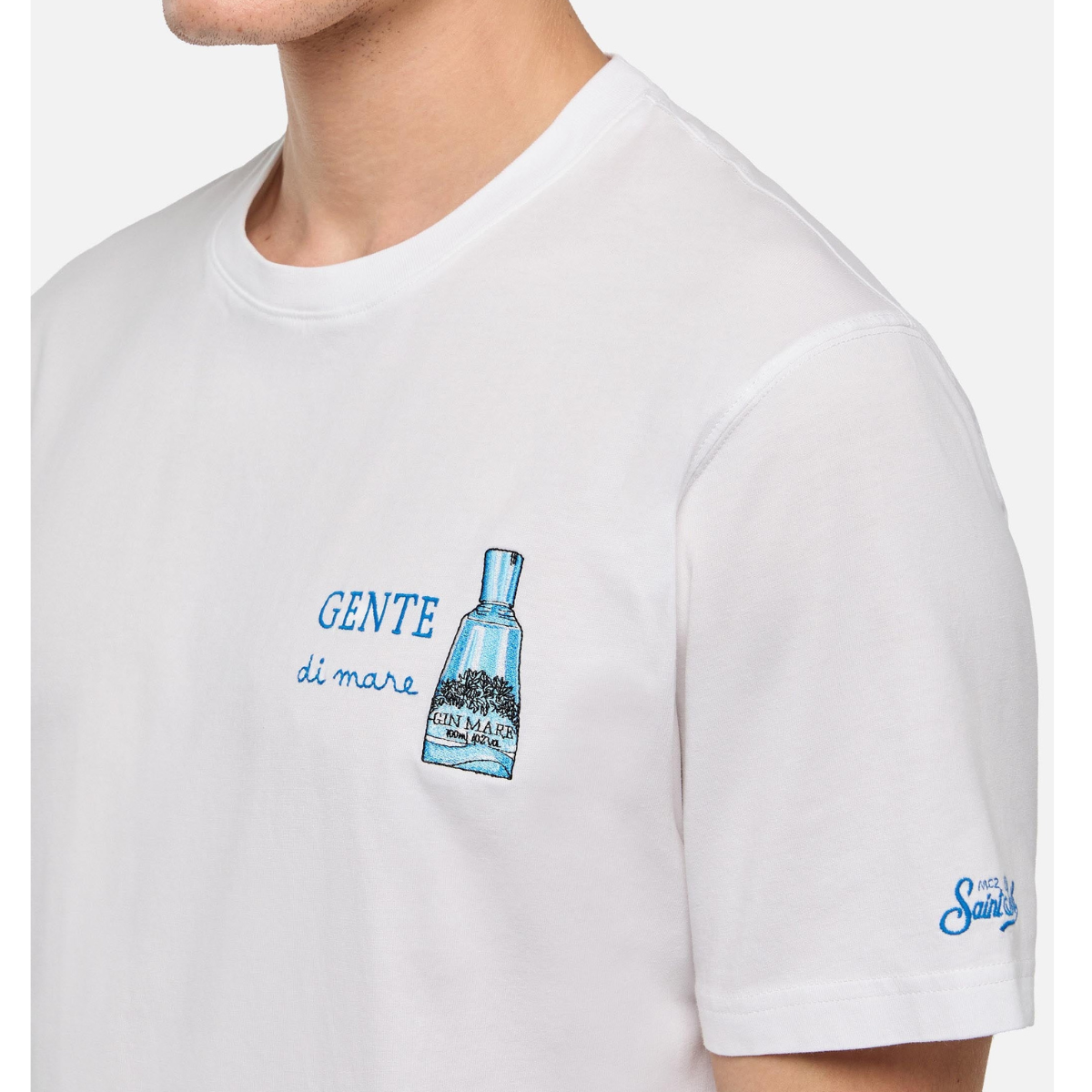 Mc2 Saint Barth T-Shirt Man in Cotone con Ricamo Uomo Weekend Gin Mare Bianco