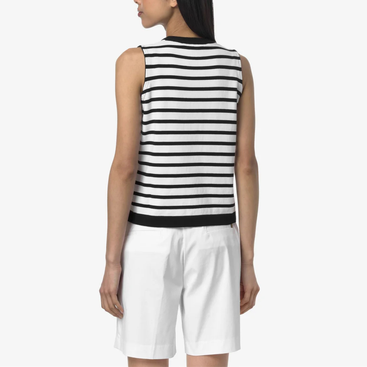 K-Way Canotta in Cotone Donna Geri Stripes Bianco e Nero