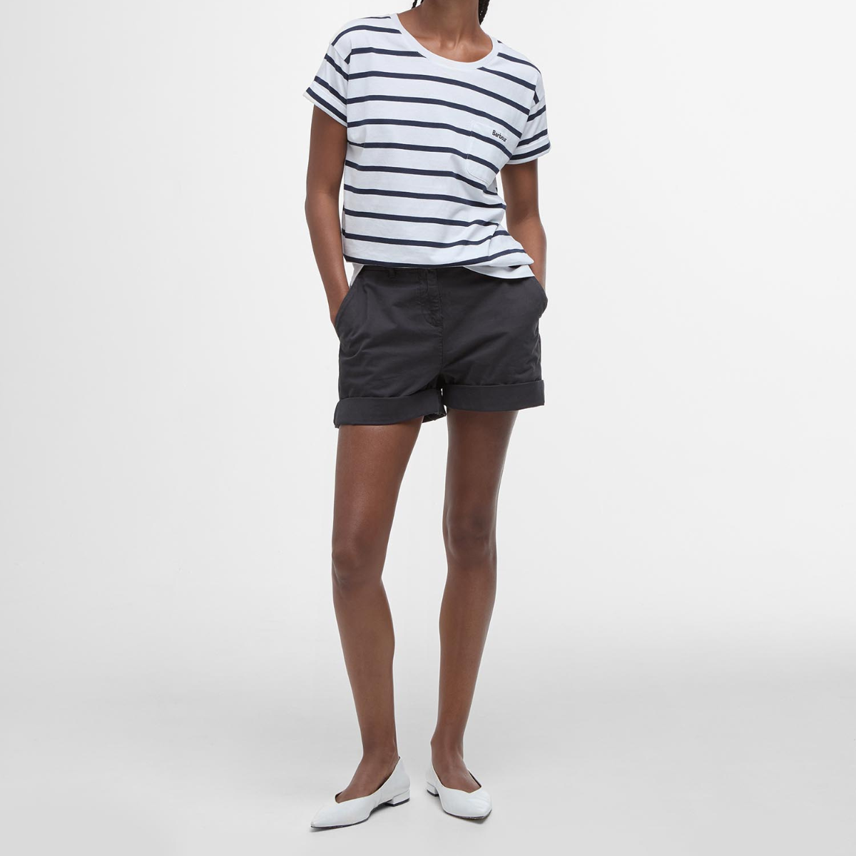 Barbour T-Shirt in Cotone Otterburn a Righe Donna Bianco e Blu