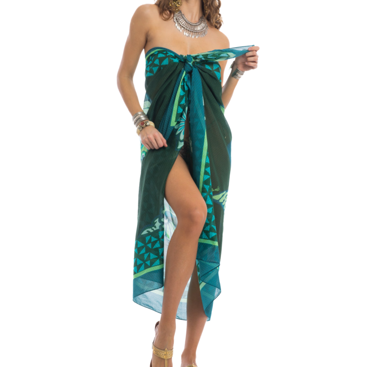 Pin Up Pareo in Viscosa Tribal Sea Donna Verde