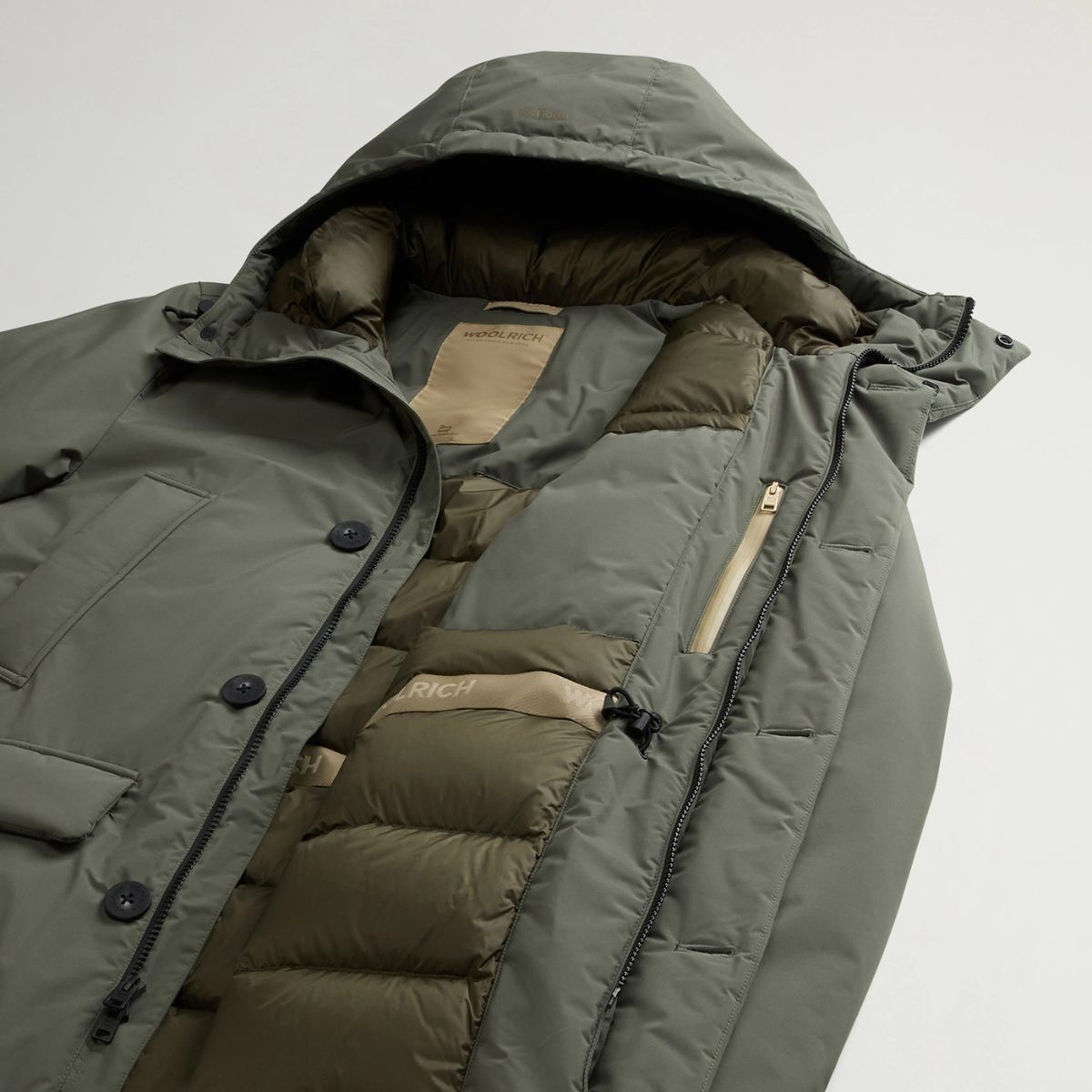 Woolrich Arctic Parka con Cappuccio in Cloud Poly Uomo Dark Green
