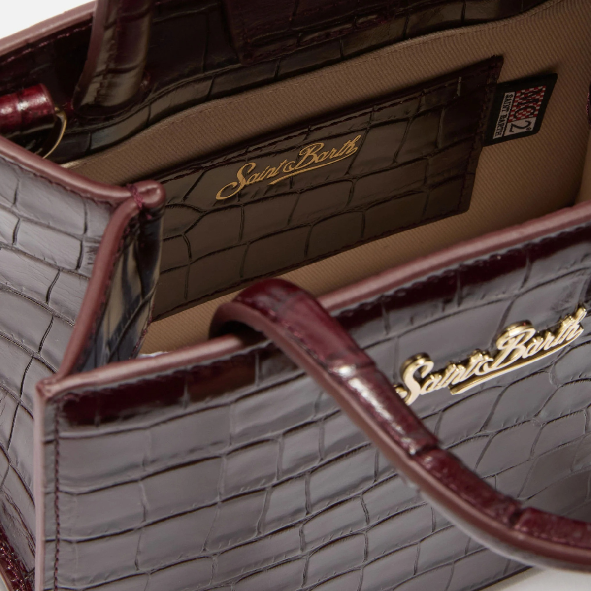 Mc2 Saint Barth Borsa a Mano in Pelle Stampata Cocco Shop Bag Mini Donna Bordeaux