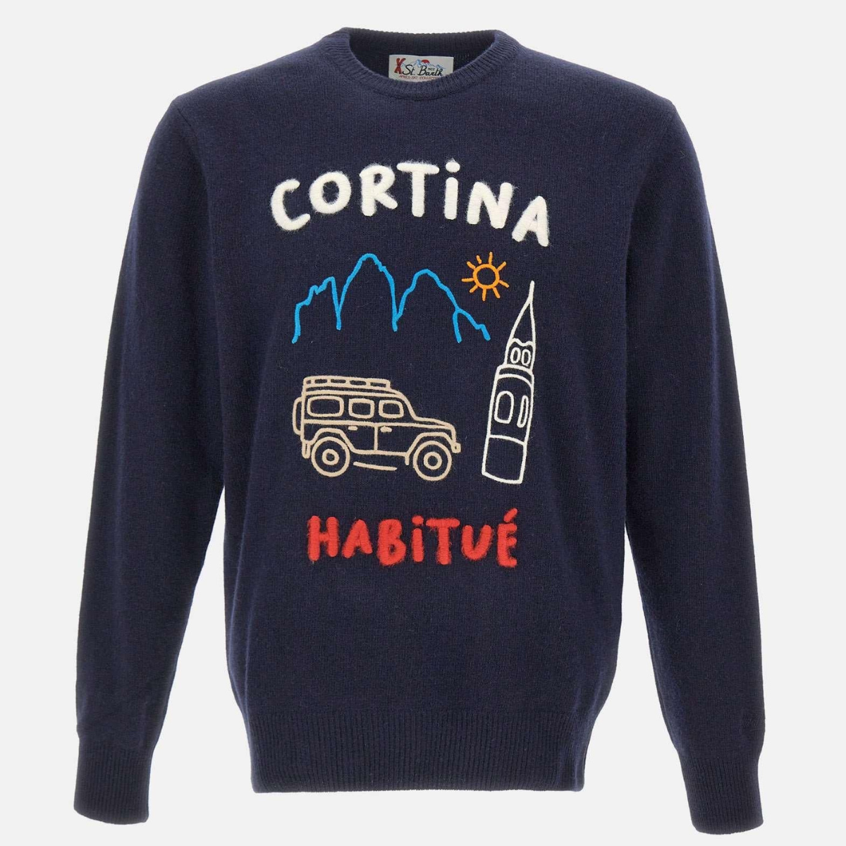 Mc2 Saint Barth Maglione Heron in Misto Cashmere con Ricamo Cortina Uomo Blu