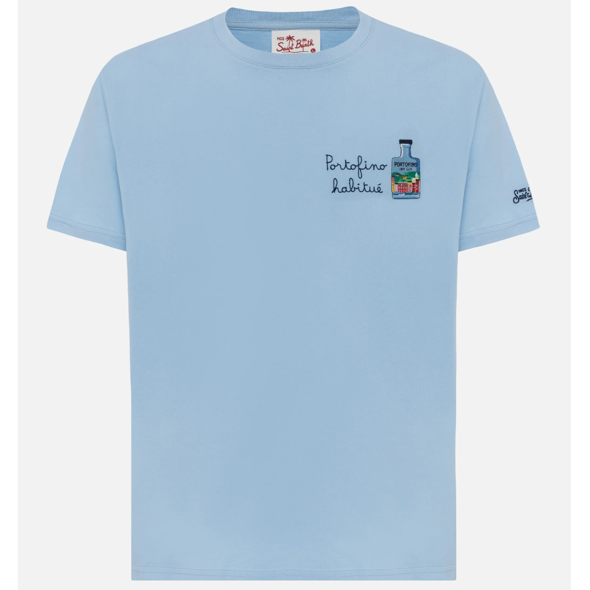 Mc2 Saint Barth T-Shirt Man in Cotone con Ricamo Uomo Portofino Habituè Celeste