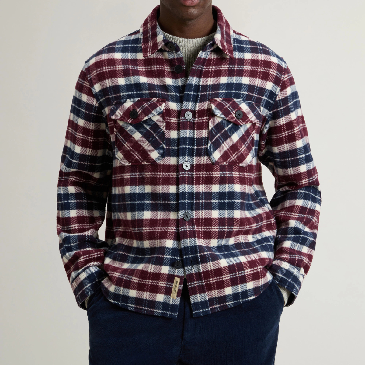 Giacca a Camicia in Misto Lana a Scacchi Ranger Overshirt Uomo Wine Black Watch