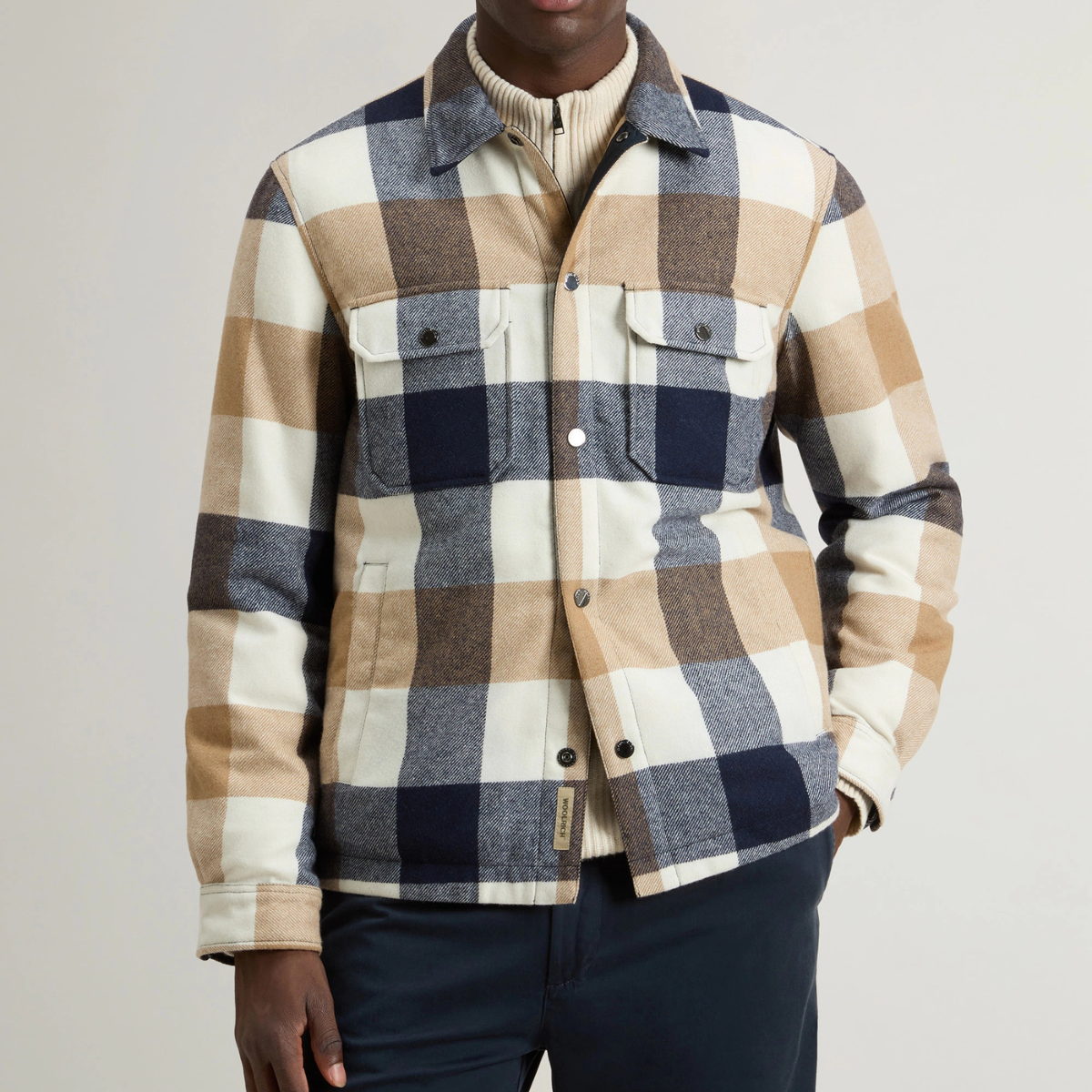 Woolrich Giacca a Camicia in Misto Lana Alaskan Check Uomo Oatmeal Check