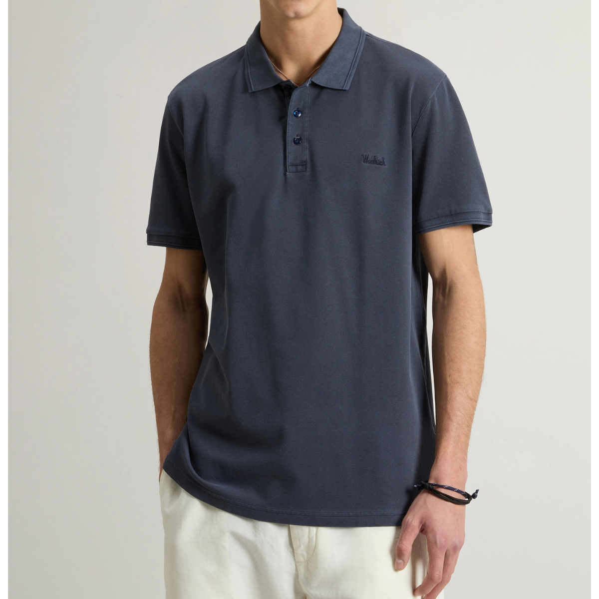 Woolrich Polo in Piquè di Cotone Elasticizzato Uomo Macknack Melton Blue