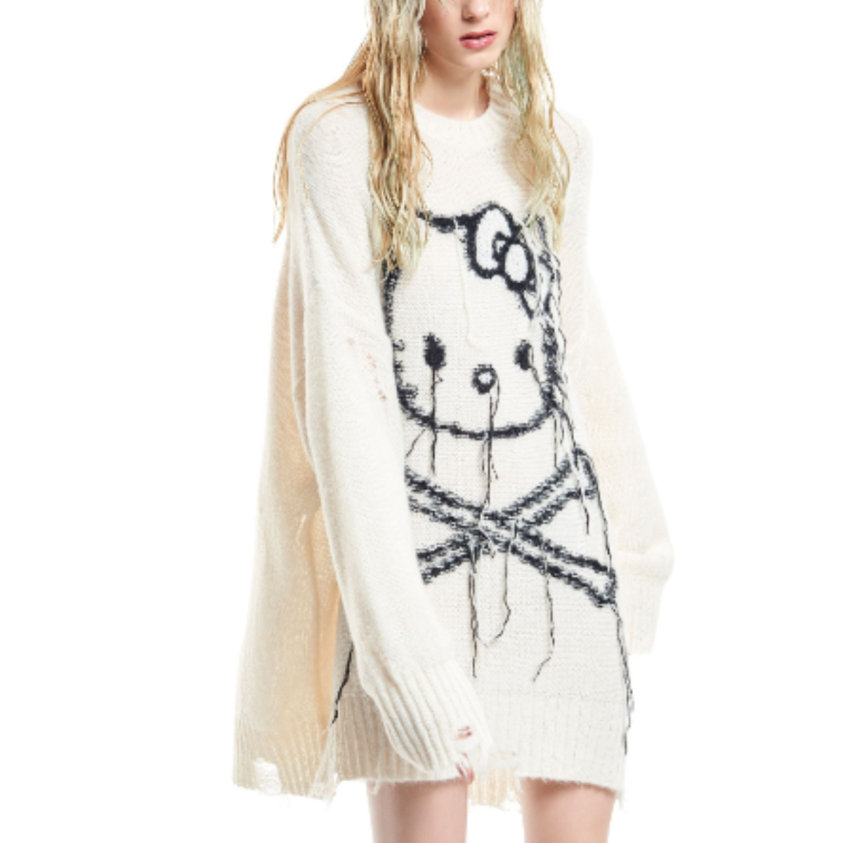 Aniye By Maglia in Misto Alpaca Donna Pull Kitty Punk Bianco