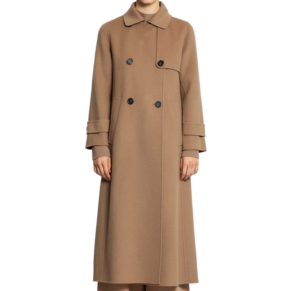 'S Max Mara Cappotto in Lana Double con Cintura Sem Donna Nocciola