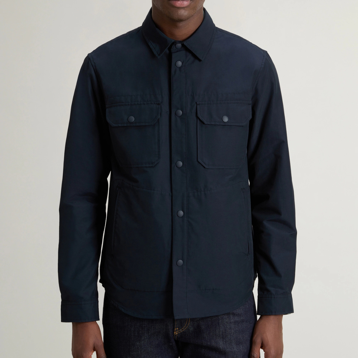 Woolrich Giacca a Camicia Uomo Light Ramar Overshirt Melton Blue