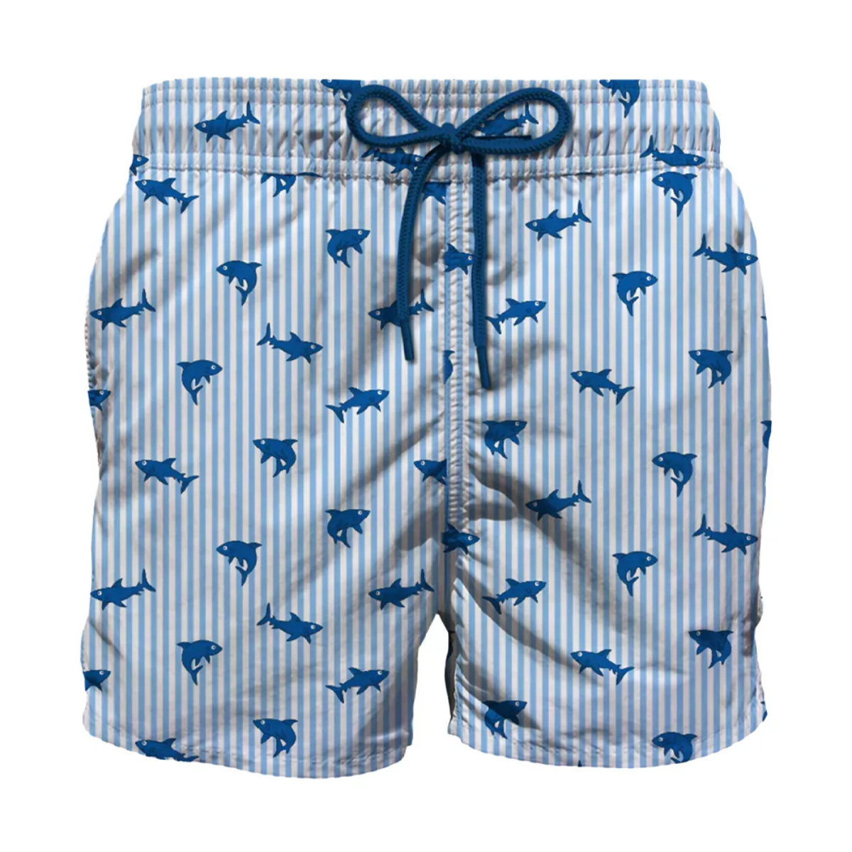 MC2 Saint Barth Costume a Pantaloncino Uomo Lighting Micro Stretch Tiburon Stripes Celeste