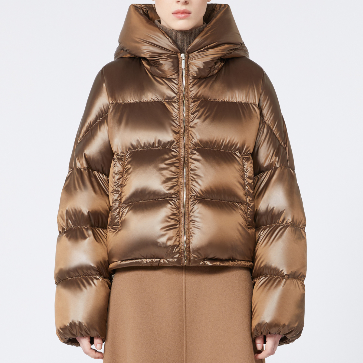 Max Mara Piumino in Tela di Nylon Antigoccia Spaceca Donna Beige Oro