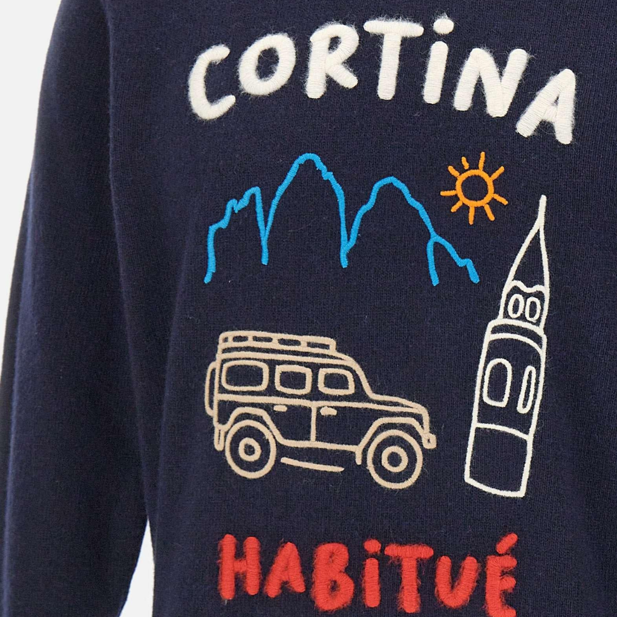 Mc2 Saint Barth Maglione Heron in Misto Cashmere con Ricamo Cortina Uomo Blu