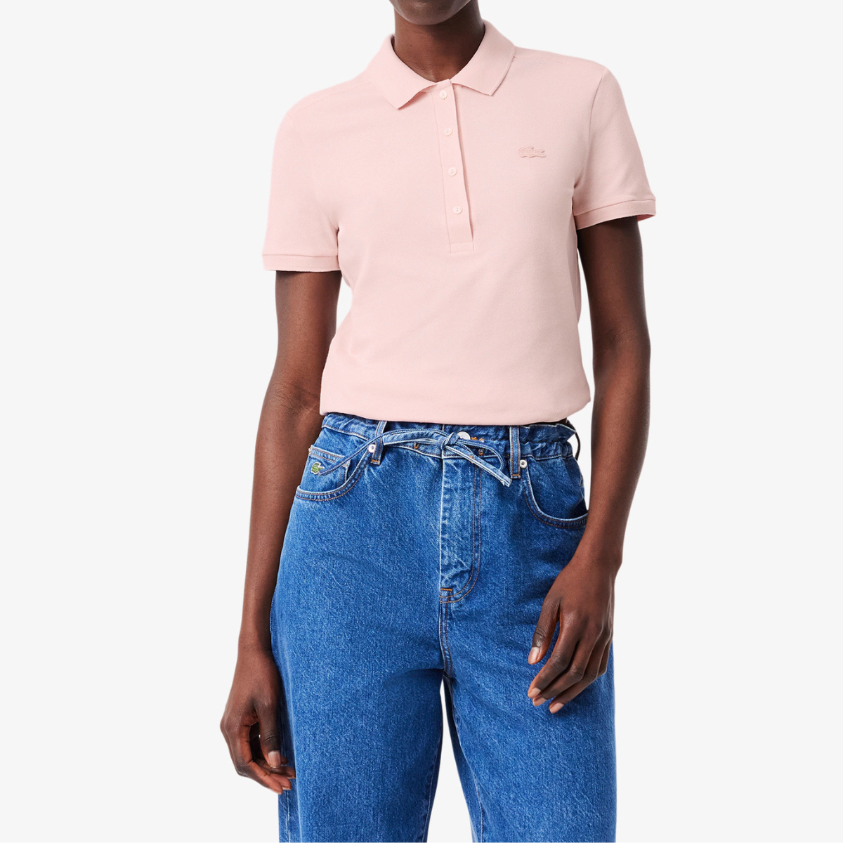 Lacoste Polo in Piqué di Cotone Stretch Donna PF5462 Rosa Chiaro