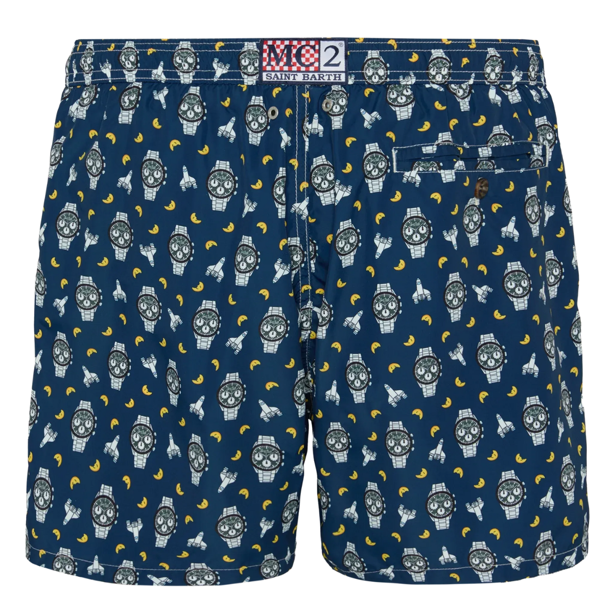 Mc2 Saint Barth Costume Mare in Tessuto Leggero Uomo Lighting con Stampa Orologi e Luna