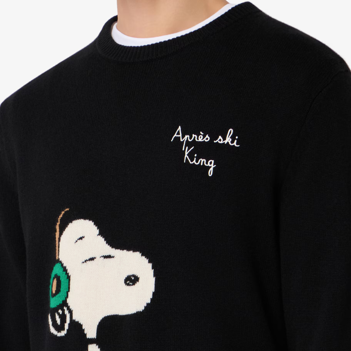 Mc2 Saint Barth Maglione Heron con Stampa Jacquard Snoopy Uomo Nero