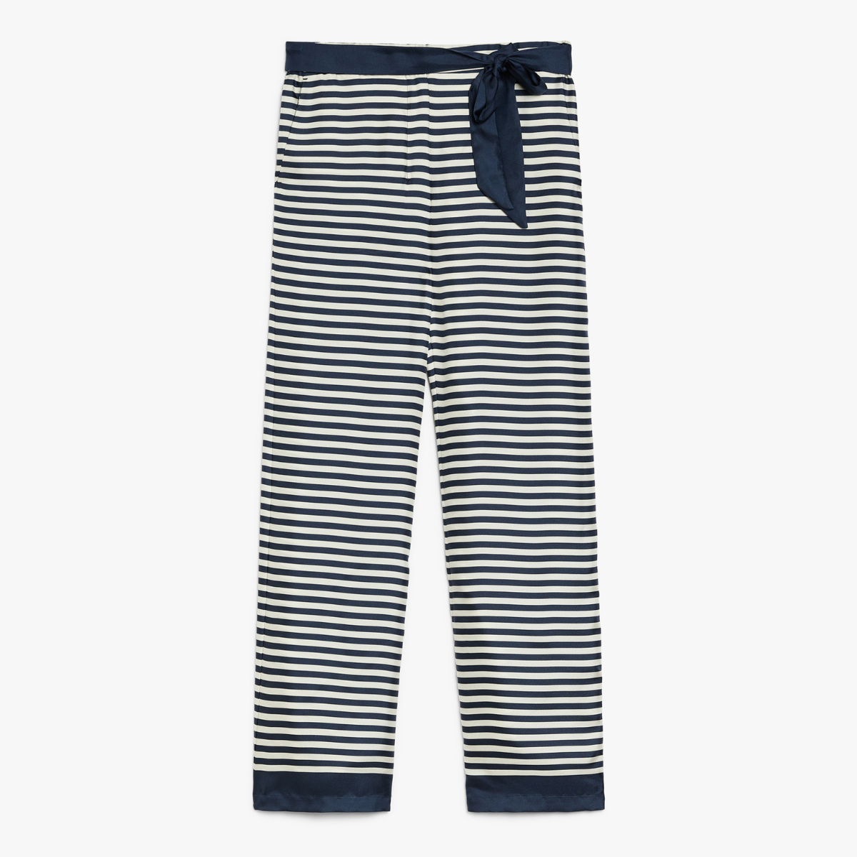 Max Mara Pantalone in Seta a Righe con Cintura Donna Nine Ecru