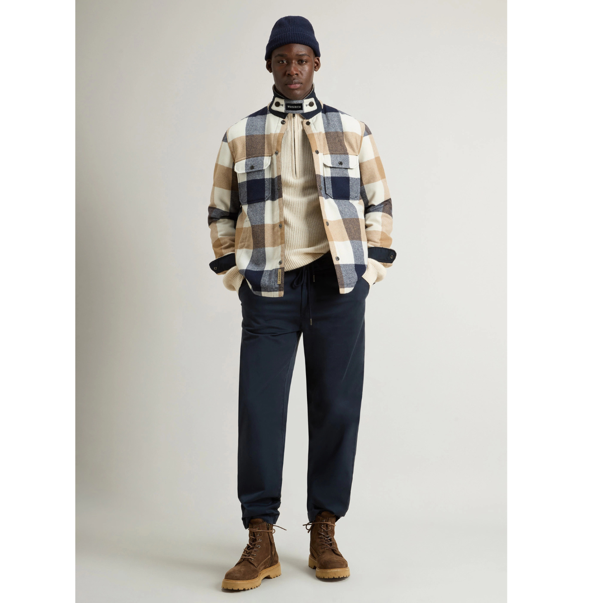 Woolrich Giacca a Camicia in Misto Lana Alaskan Check Uomo Oatmeal Check