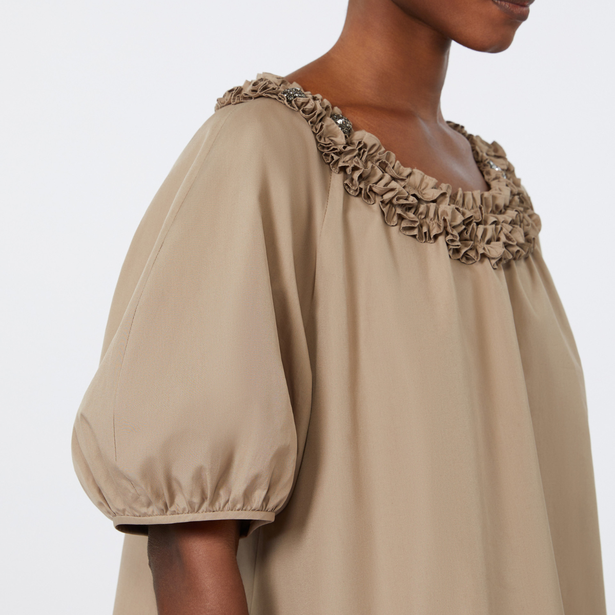 Max Mara Blusa in Cotone con Rouches Oriana Donna Tortora