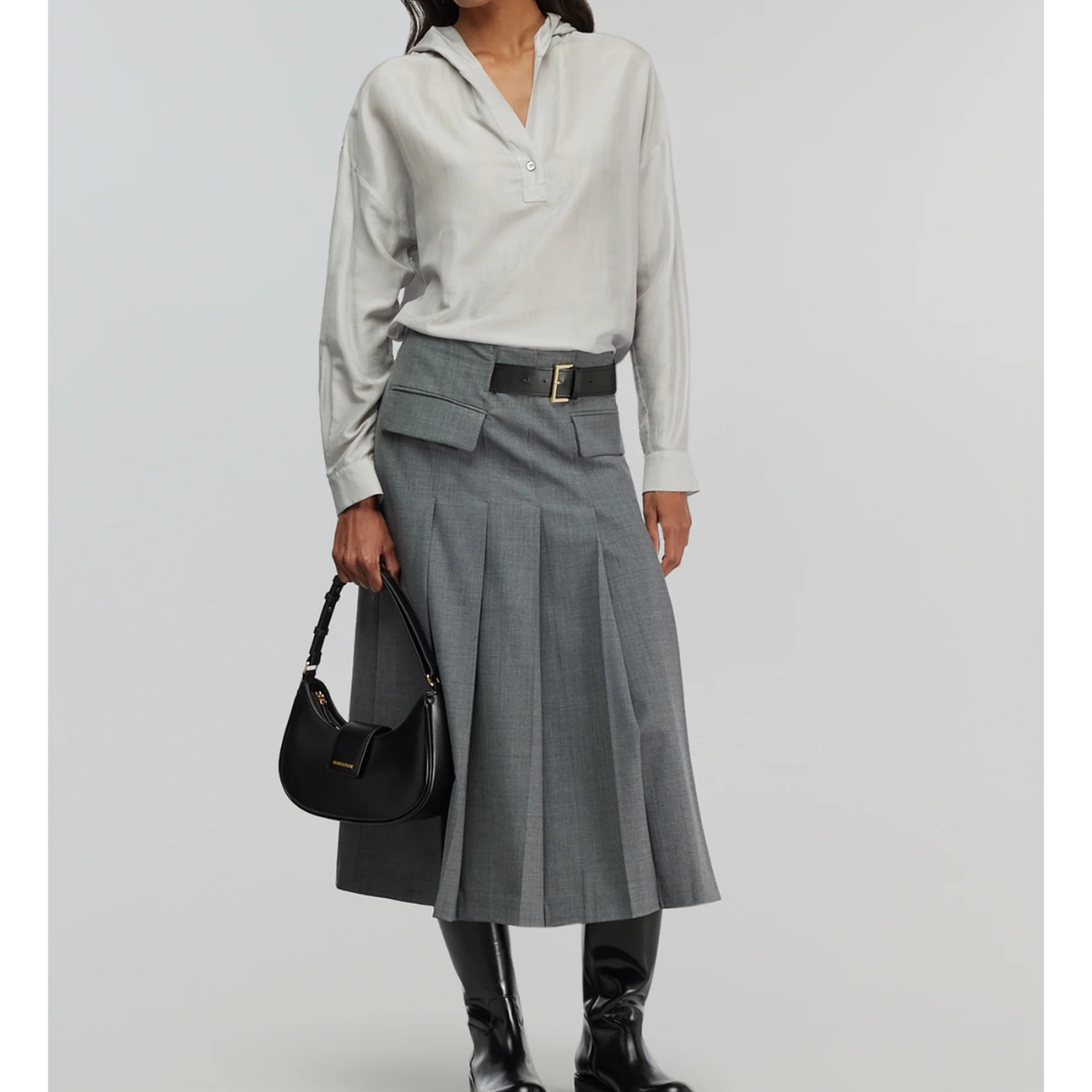 Semicouture Gonna in Fresco di Lana Donna Tracy Grigio Melange