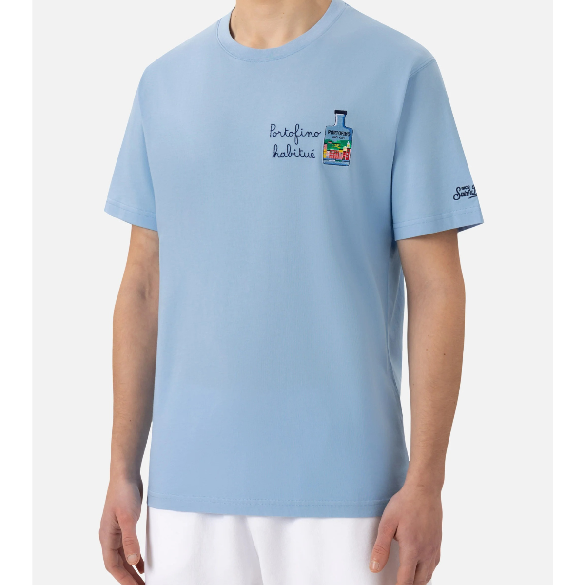 Mc2 Saint Barth T-Shirt Man in Cotone con Ricamo Uomo Portofino Habituè Celeste