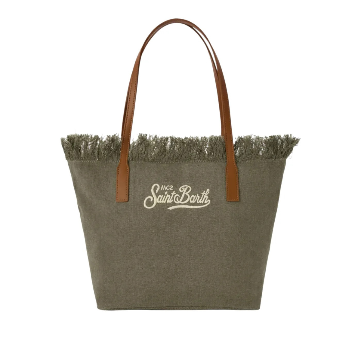 Mc2 Saint Barth Borsa Shopper City Medium in Canvas di Cotone Verde Militare
