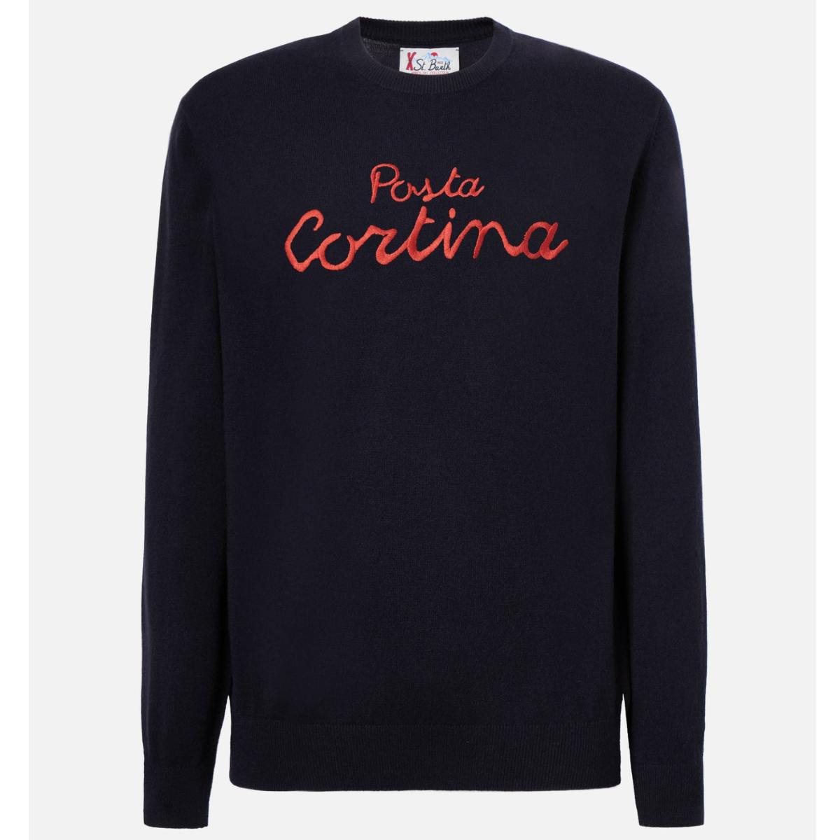 Mc2 Saint Barth Maglione Heron in Misto Cashmere con Ricamo Poste Cortina Uomo Blu