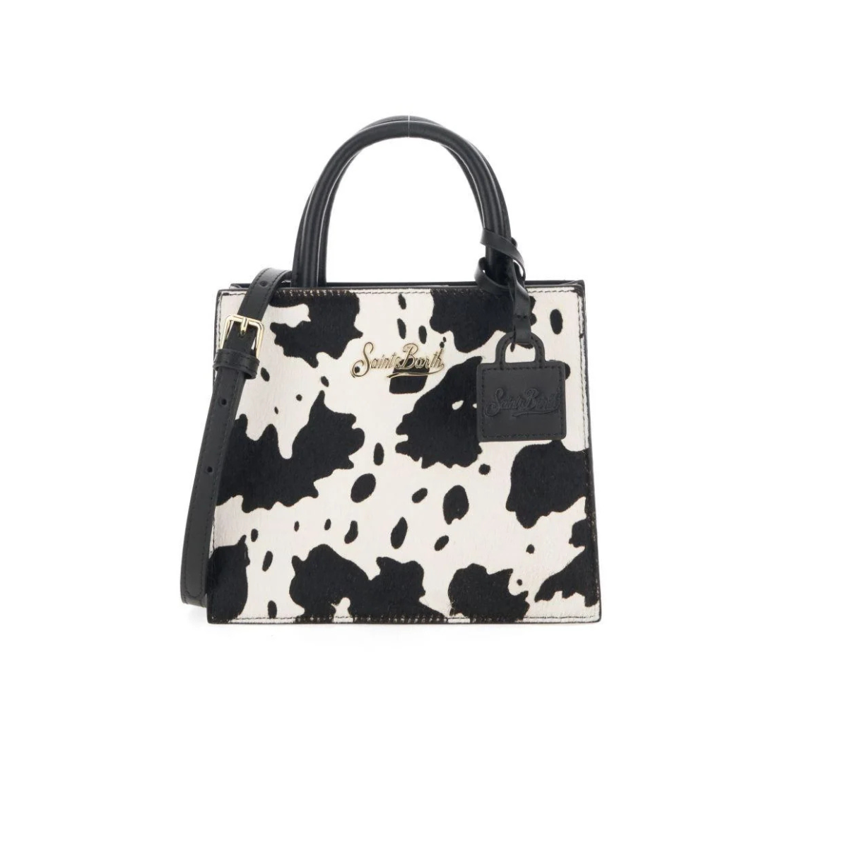 Mc2 Saint Barth Borsa Mini in Cavallino con Stampa Muccata Shop Bag Mini Donna Bianco e Nero