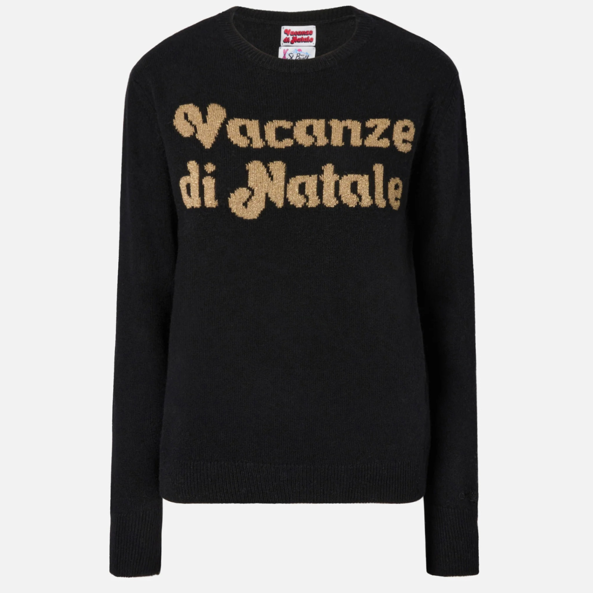 Mc2 Saint Barth Maglione New Queen in Misto Cashmere Vacanze di Natale Donna Nero
