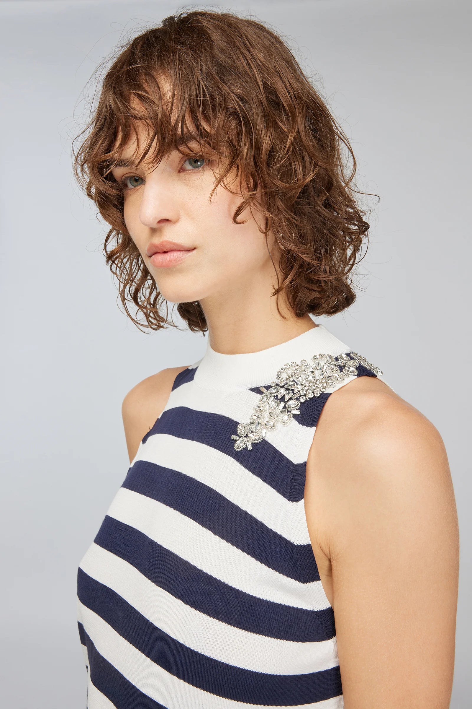 Semicouture Abito in Cotone Donna Odette Righe Blu e Bianco