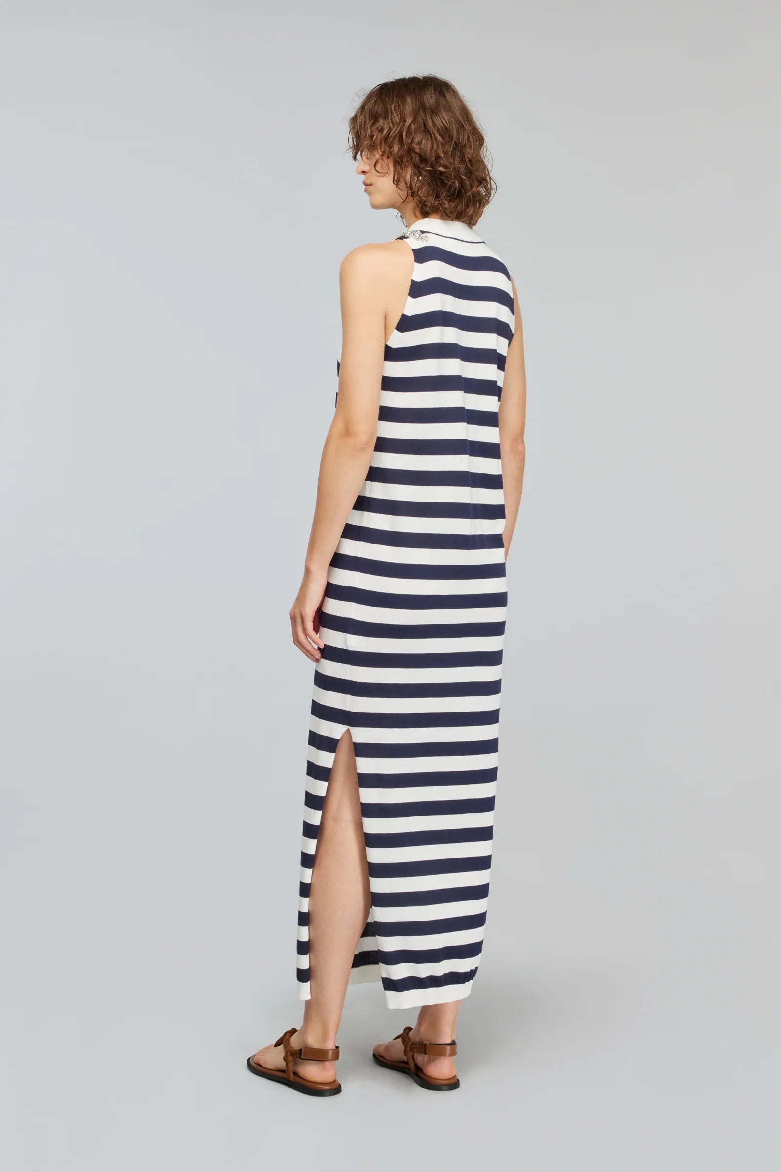 Semicouture Abito in Cotone Donna Odette Righe Blu e Bianco