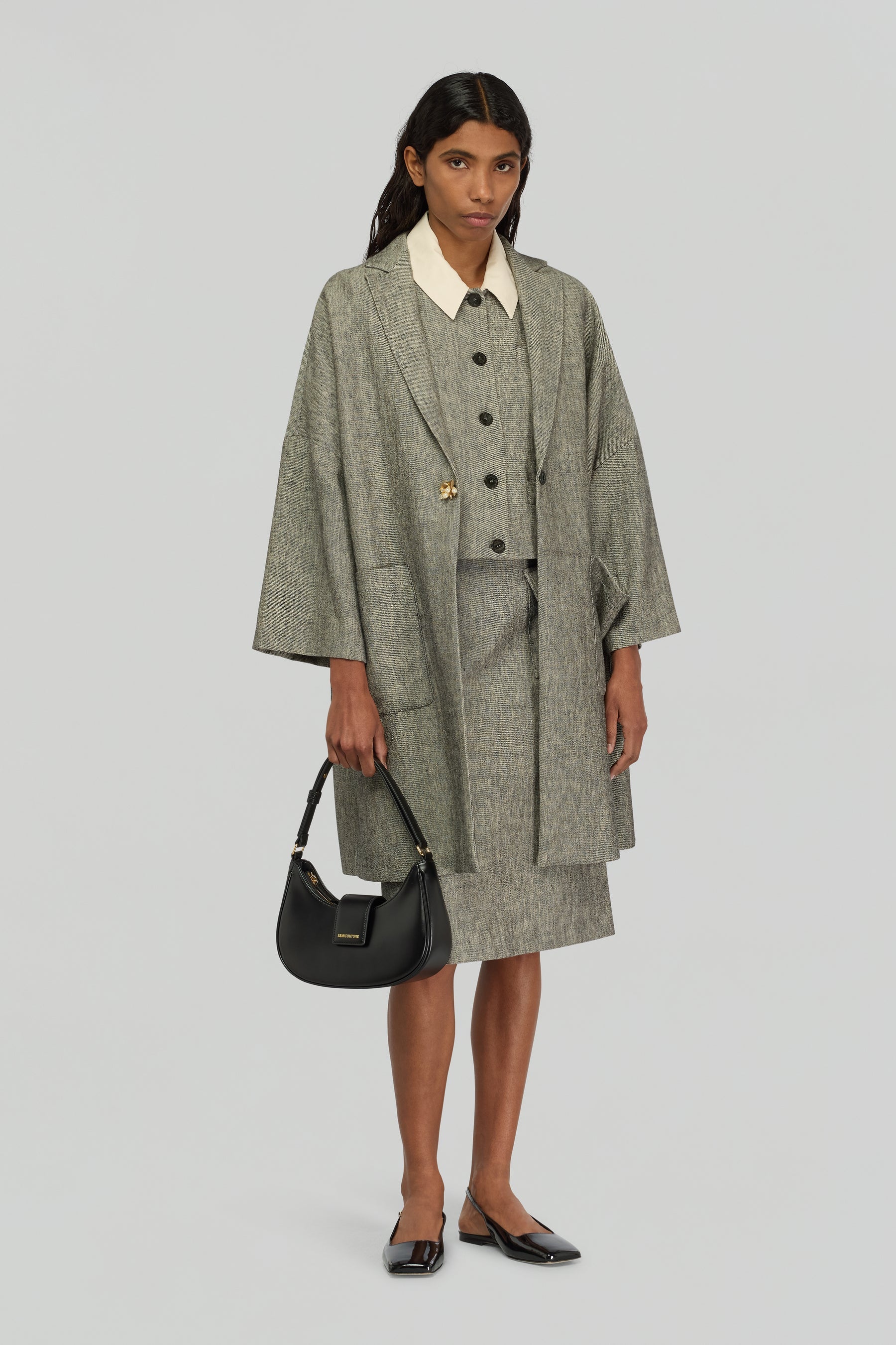 Semicouture Gonna in Lino e Cotone Donna Luna Nero