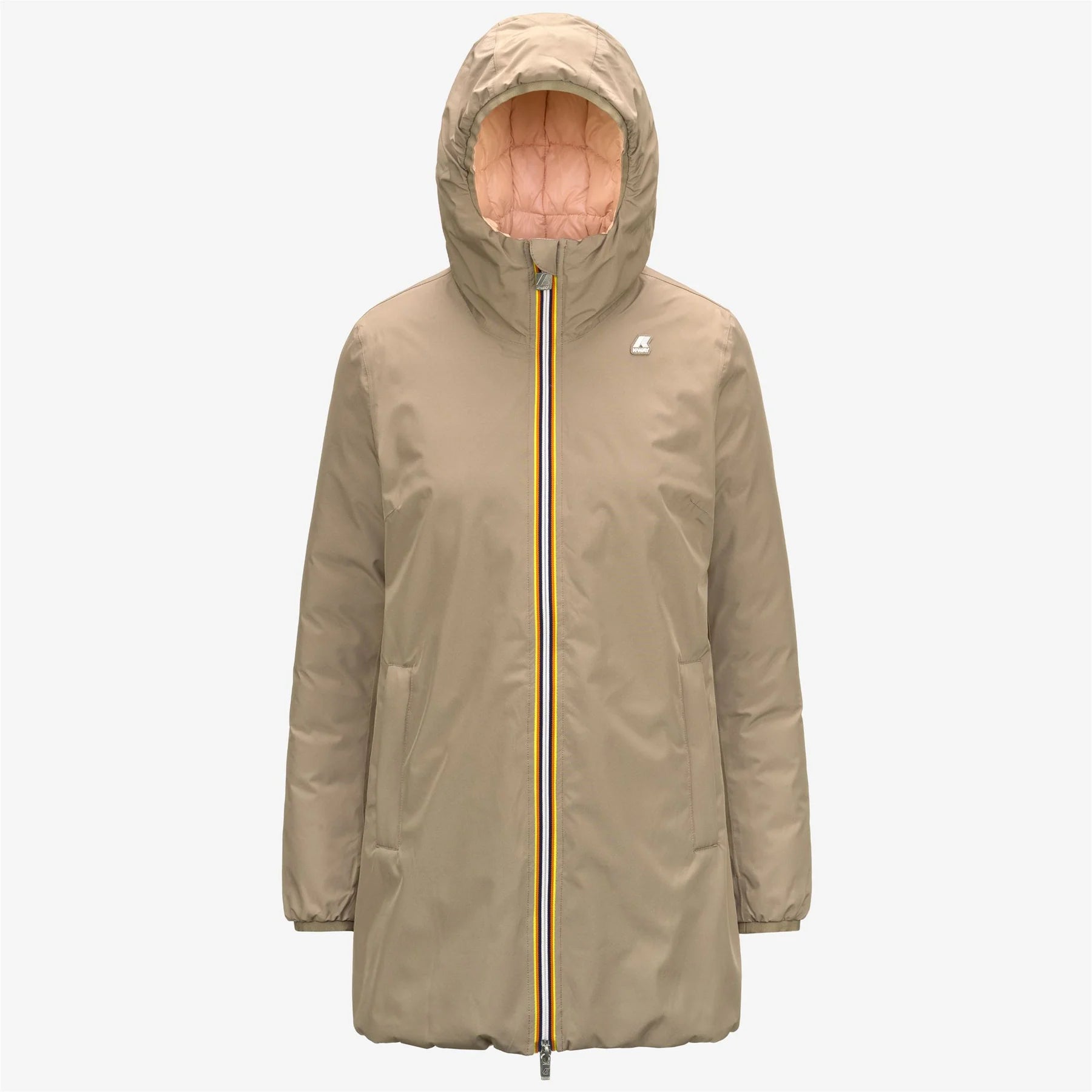 K Way Giacca Lunga Donna Sophie Eco Stretch Thermo Double Beige e Rosa