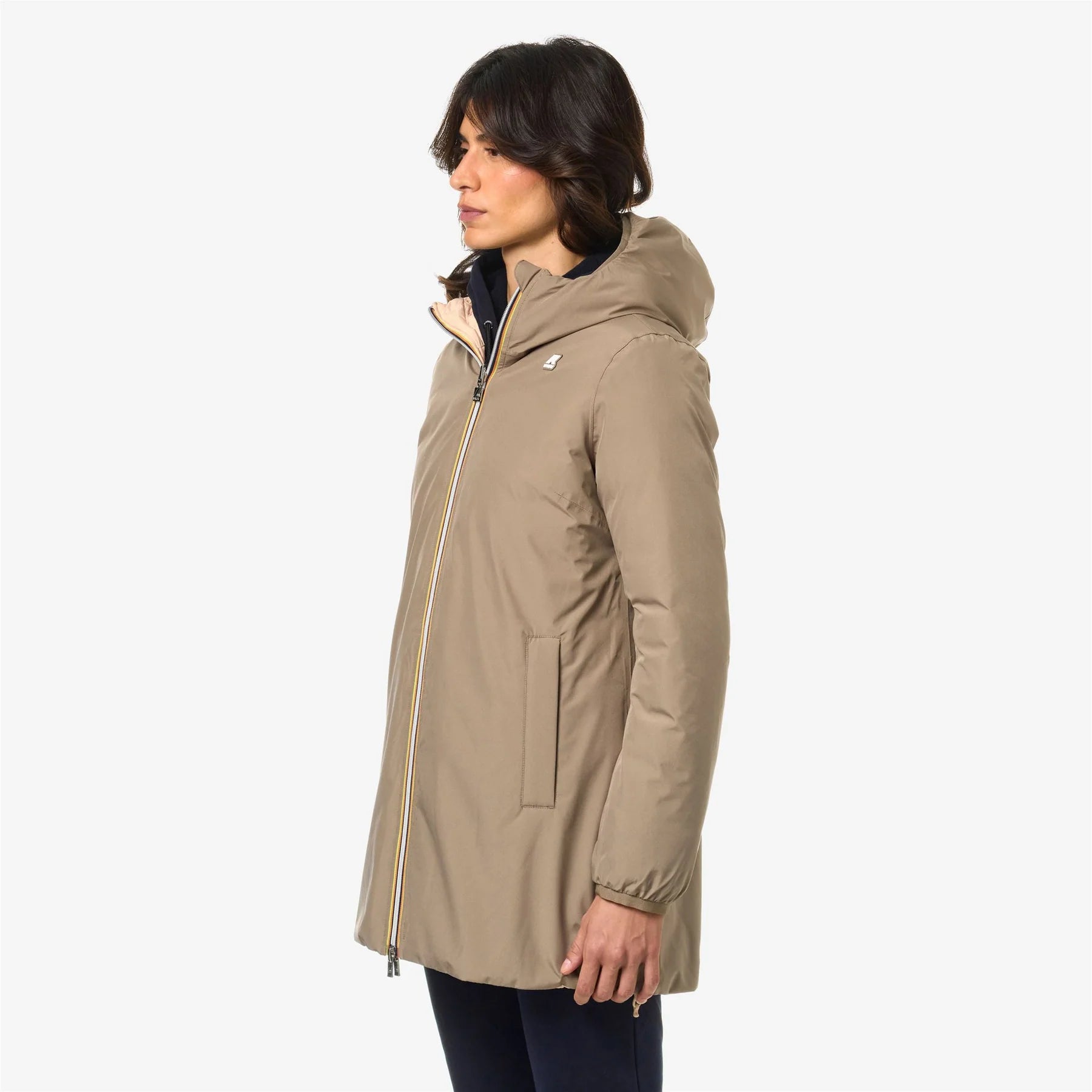 K Way Giacca Lunga Donna Sophie Eco Stretch Thermo Double Beige e Rosa