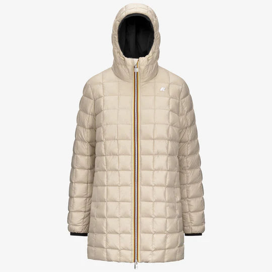 K Way Giacca Lunga Donna Sophie Eco Stretch Thermo Double Nero Beige