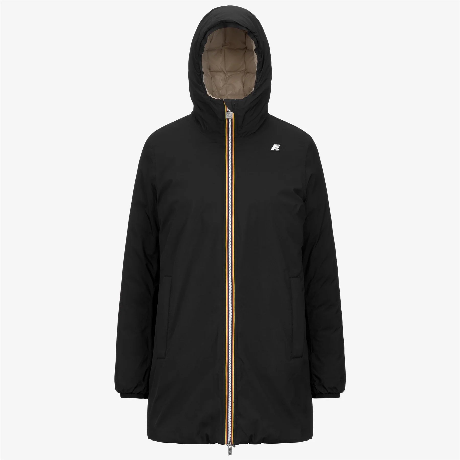 K Way Giacca Lunga Donna Sophie Eco Stretch Thermo Double Nero Beige